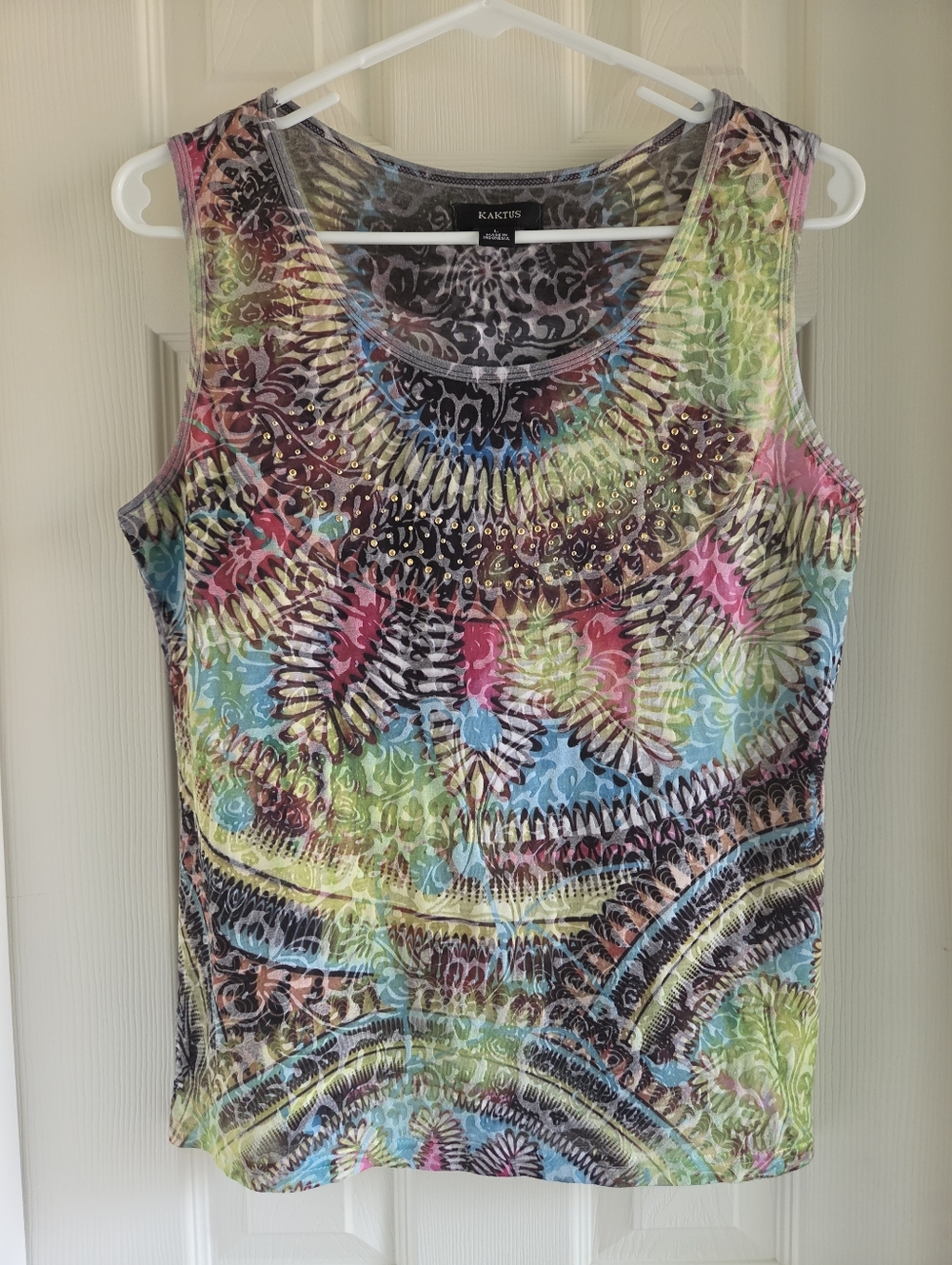 KAKTUS Women's Multicolor Embellished Tank Top Size Large Boho Beaded Burnout